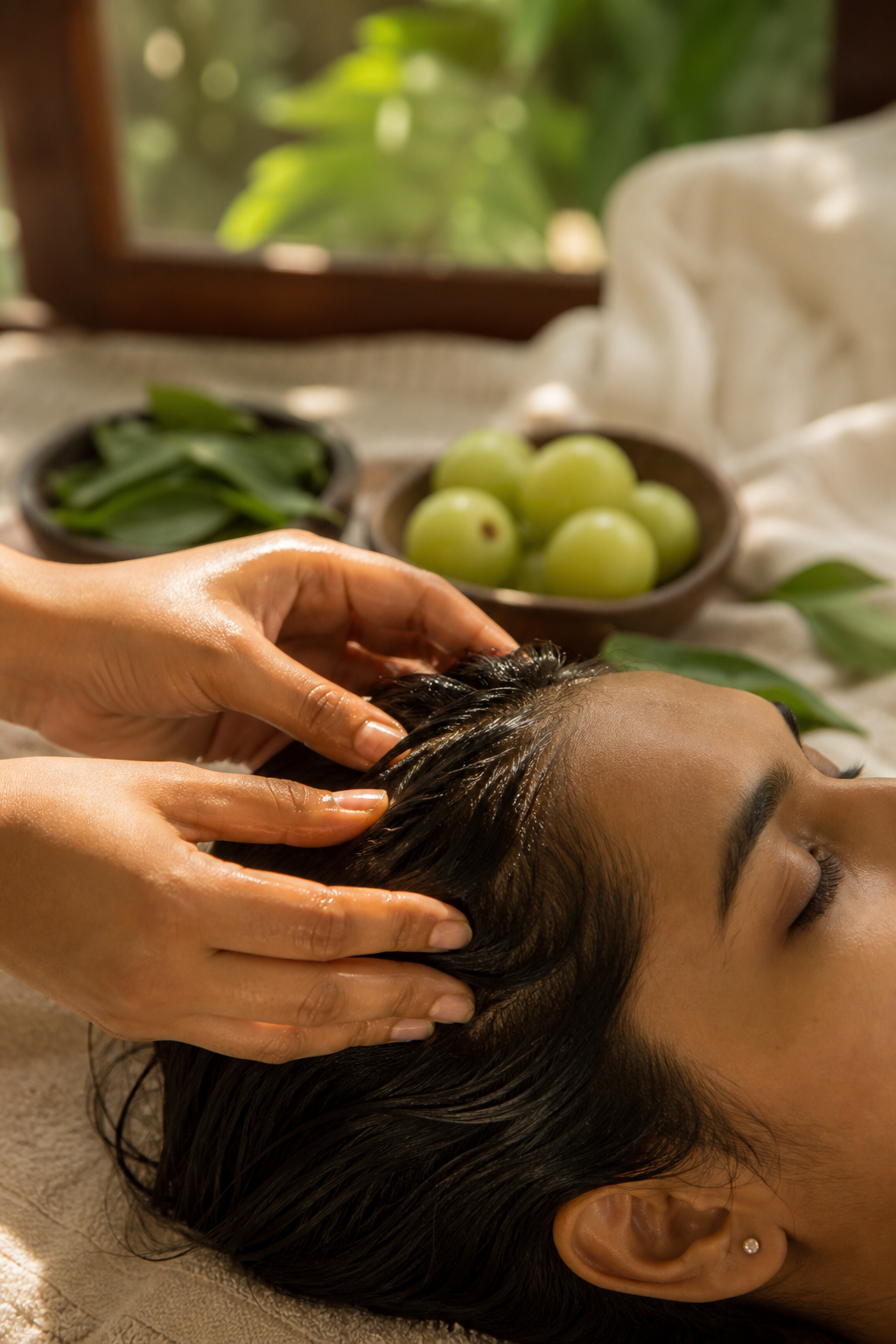 Scalp massage ritual with hair oil